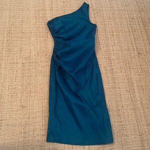 Pinup Couture Teal One-Shoulder Midi Dress